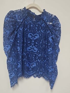 Lilly Pulitzer Blue Lace Puff-Sleeve Blouse